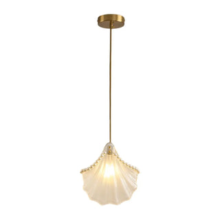Elegant Modern Bedroom Shell Glass Pendant Light Zawala Image - 7