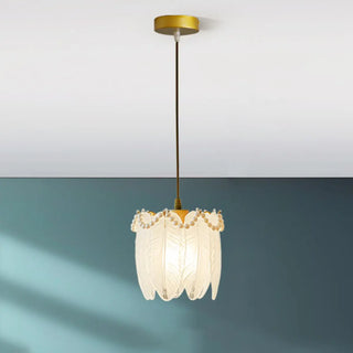Elegant Modern Bedroom Shell Glass Pendant Light Zawala Image - 9
