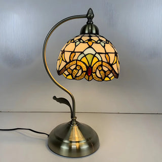 Elegant Tiffany Tapered Glass Shade Metal Table Lamp Zawala Image - 1