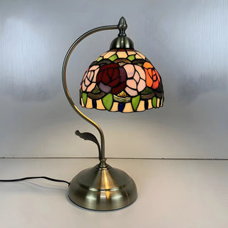 Elegant Tiffany Tapered Glass Shade Metal Table Lamp Zawala Image - 11