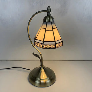 Elegant Tiffany Tapered Glass Shade Metal Table Lamp Zawala Image - 12