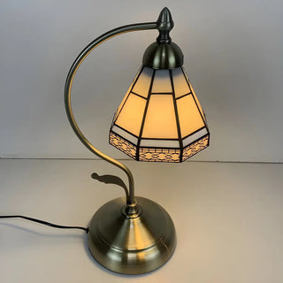Elegant Tiffany Tapered Glass Shade Metal Table Lamp Zawala Image - 2