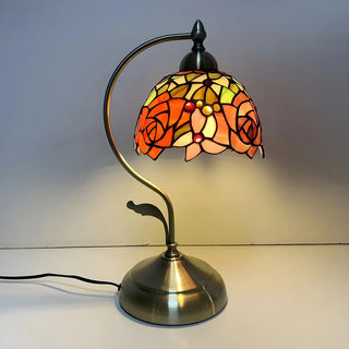 Elegant Tiffany Tapered Glass Shade Metal Table Lamp Zawala Image - 3