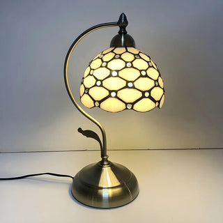 Elegant Tiffany Tapered Glass Shade Metal Table Lamp Zawala Image - 4