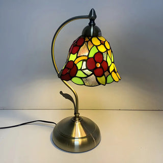 Elegant Tiffany Tapered Glass Shade Metal Table Lamp Zawala Image - 5