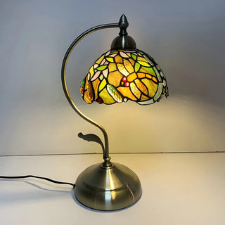 Elegant Tiffany Tapered Glass Shade Metal Table Lamp Zawala Image - 6
