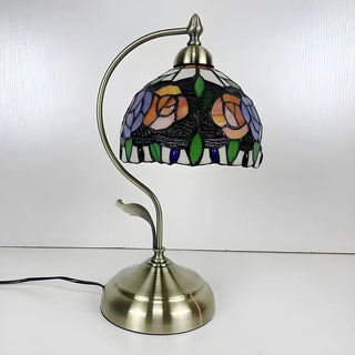 Elegant Tiffany Tapered Glass Shade Metal Table Lamp Zawala Image - 7