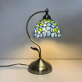Elegant Tiffany Tapered Glass Shade Metal Table Lamp Zawala Image - 8