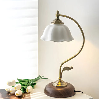 White Vintage Bell Shade Curved Bedroom Table Lamp Zawala Image - 1