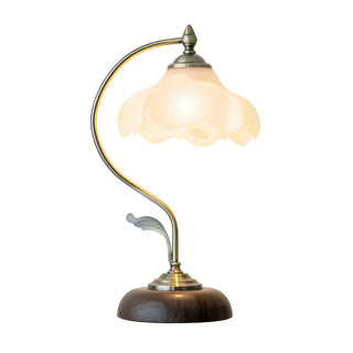 White Vintage Bell Shade Curved Bedroom Table Lamp Zawala Image - 12