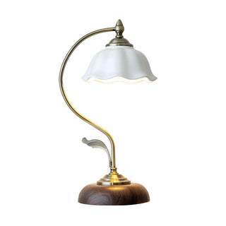 White Vintage Bell Shade Curved Bedroom Table Lamp Zawala Image - 13
