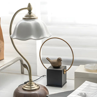 White Vintage Bell Shade Curved Bedroom Table Lamp Zawala Image - 2