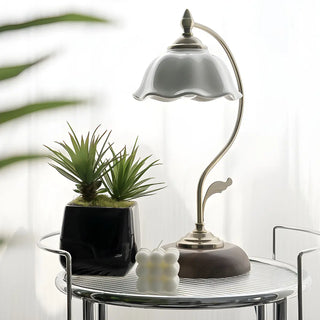 White Vintage Bell Shade Curved Bedroom Table Lamp Zawala Image - 3