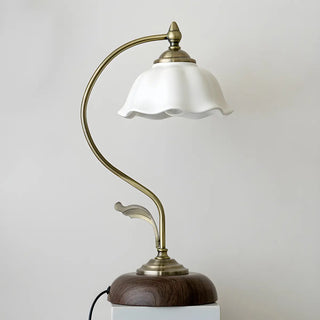 White Vintage Bell Shade Curved Bedroom Table Lamp Zawala Image - 4