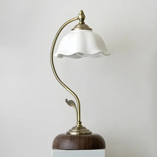 White Vintage Bell Shade Curved Bedroom Table Lamp Zawala Image - 5