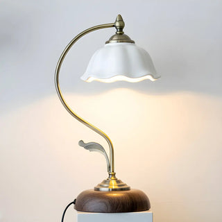 White Vintage Bell Shade Curved Bedroom Table Lamp Zawala Image - 6