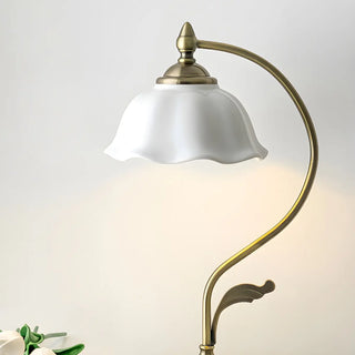 White Vintage Bell Shade Curved Bedroom Table Lamp Zawala Image - 7