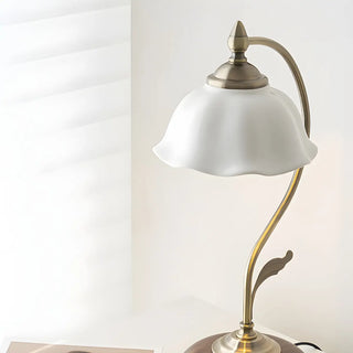 White Vintage Bell Shade Curved Bedroom Table Lamp Zawala Image - 8