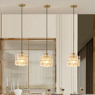 ZOWALA - Elegant Floral Cylinder Clear Glass Pendant Light Bedroom Image - 1
