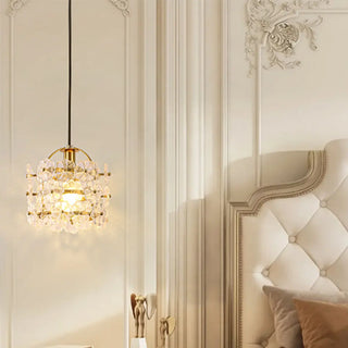ZOWALA - Elegant Floral Cylinder Clear Glass Pendant Light Bedroom Image - 2