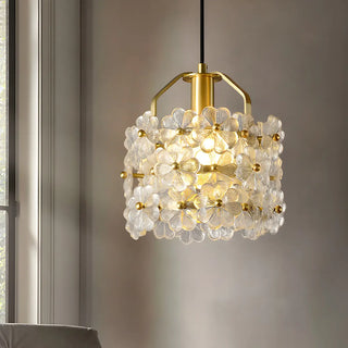 Elegant Cylinder Flower Clear Glass Pendant Light Zawala Image - 2