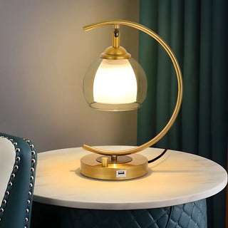 Elegant Golden Curved Clear Glass Shade Table Lamp Zawala Image - 3