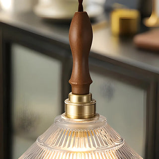 ZOWALA - Modern Wood Accents Cone Clear Glass Bedroom Pendant Light Image - 10