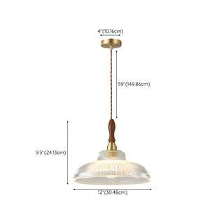 ZOWALA - Modern Wood Accents Cone Clear Glass Bedroom Pendant Light #size