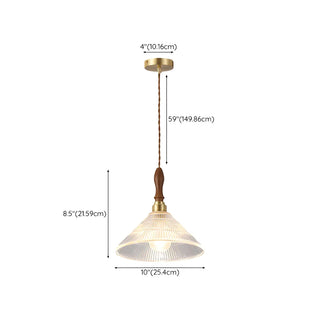 ZOWALA - Modern Wood Accents Cone Clear Glass Bedroom Pendant Light Image - 15