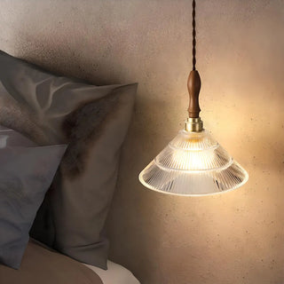ZOWALA - Modern Wood Accents Cone Clear Glass Bedroom Pendant Light Image - 3