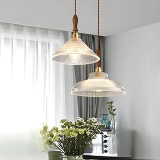 ZOWALA - Modern Wood Accents Cone Clear Glass Bedroom Pendant Light Image - 4