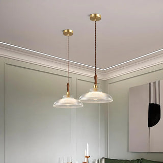 ZOWALA - Modern Wood Accents Cone Clear Glass Bedroom Pendant Light Image - 5