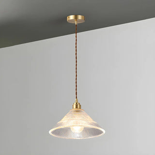 ZOWALA - Modern Wood Accents Cone Clear Glass Bedroom Pendant Light Image - 6