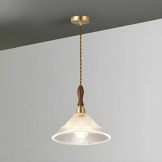 ZOWALA - Modern Wood Accents Cone Clear Glass Bedroom Pendant Light Image - 7