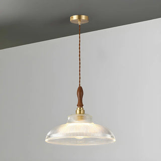 ZOWALA - Modern Wood Accents Cone Clear Glass Bedroom Pendant Light Image - 9