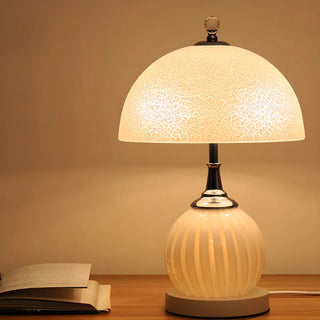 Elegant White Dome Globe Base Glass Bedroom Table Lamp Zawala Image - 5