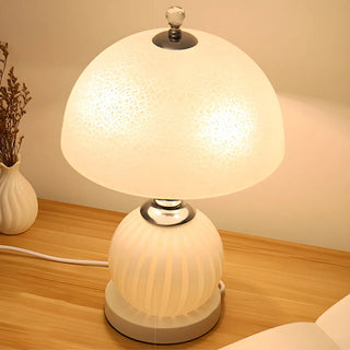 Elegant White Dome Globe Base Glass Bedroom Table Lamp Zawala Image - 6