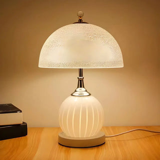 Elegant White Dome Globe Base Glass Bedroom Table Lamp Zawala Image - 8