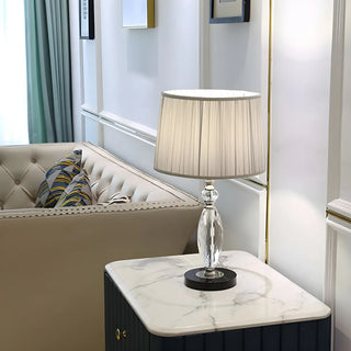 Classic Fabric Drum Shade Crystal Base Table Lamp Zawala Image - 1