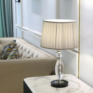 Classic Fabric Drum Shade Crystal Base Table Lamp Zawala Image - 2