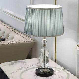 Classic Fabric Drum Shade Crystal Base Table Lamp Zawala Image - 3