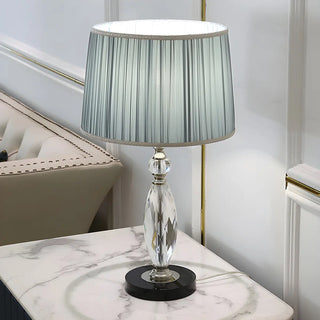 Classic Fabric Drum Shade Crystal Base Table Lamp Zawala Image - 4