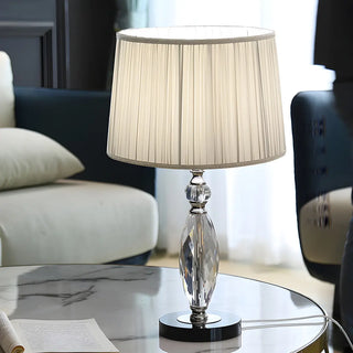 Classic Fabric Drum Shade Crystal Base Table Lamp Zawala Image - 5