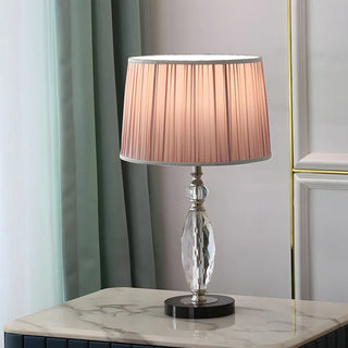 Classic Fabric Drum Shade Crystal Base Table Lamp Zawala Image - 6