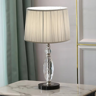 Classic Fabric Drum Shade Crystal Base Table Lamp Zawala Image - 7