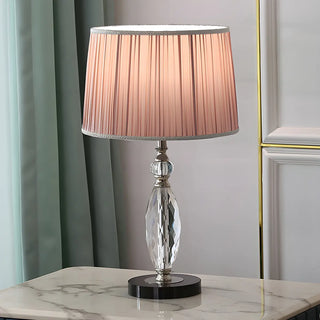 Classic Fabric Drum Shade Crystal Base Table Lamp Zawala Image - 8