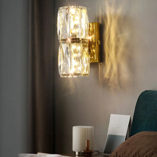 Trendy Multi-Faceted Gold Crystal Bedroom Wall Lamp Zawala Image - 4