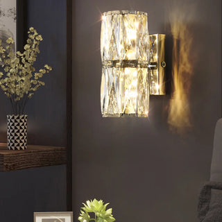 Trendy Multi-Faceted Gold Crystal Bedroom Wall Lamp Zawala Image - 6