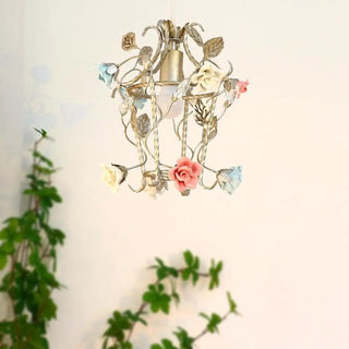 Elegant French White Metal Floral Pink Rose Pendant Light Zawala Image - 1