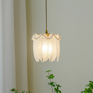 ZOWALA - Elegant Bedroom Feather Round Glass Pendant Light Image - 1